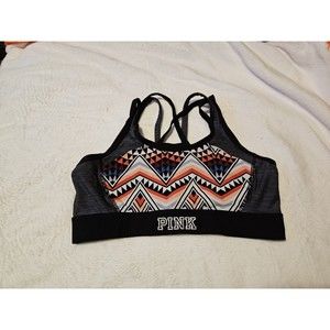 EUC PINK Victorias Secret Ultimate Unlined Sports Bra Black Strappy Size Large